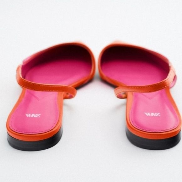 Zara Orange Pink Slingback Flat Sandals Shoes Size 6 - Picture 4 of 5